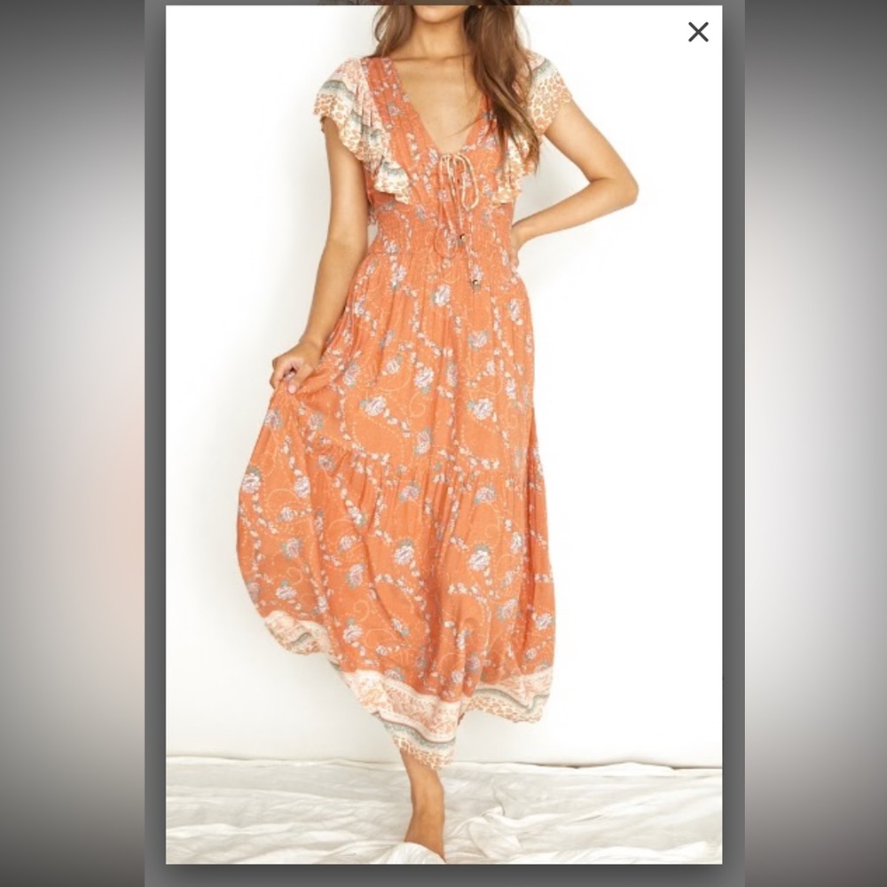 Floral Orange Boho Maxi Dress